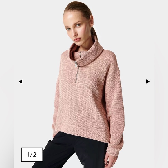 Sweaty Betty Tops - NWT- Sweaty Betty Restful Boucle Half Zip Sweatshirt, Misty Rose Pink, US10
